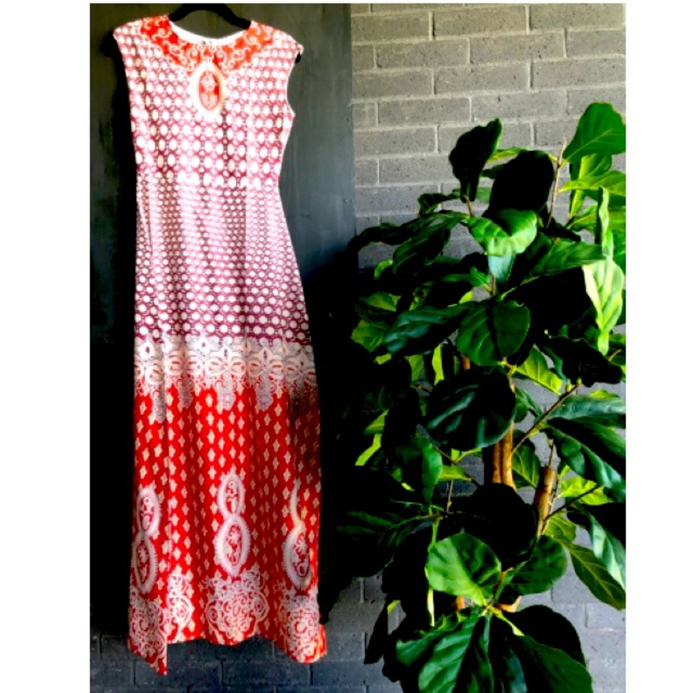 Burnt orange and white maxi dress